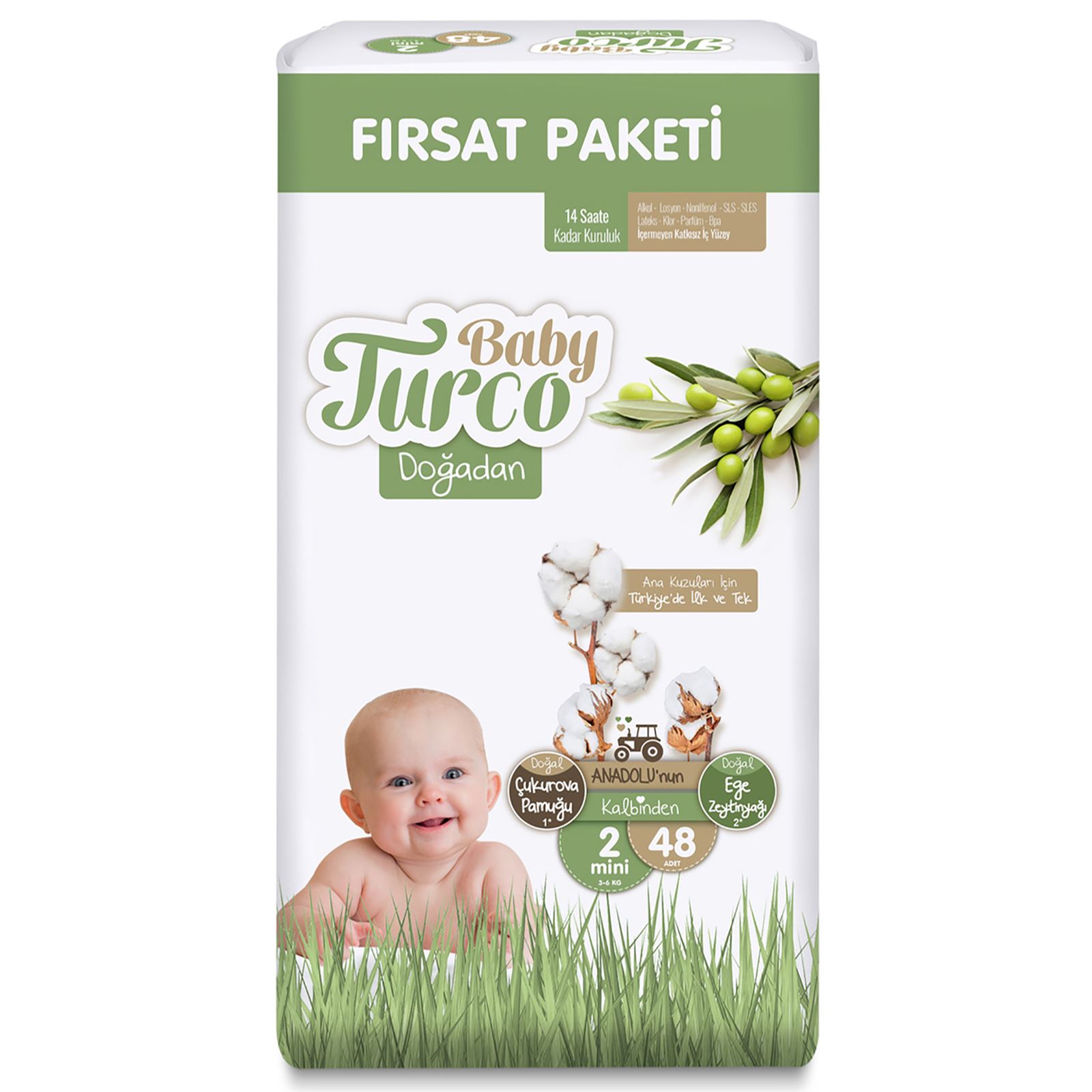 BABY%20TURCO%20DOĞADAN%20HESAPLI%20PAK.%20BEBEK%20BEZİ%20NO:2%20MİNİ%203-6%20KG%2048’Lİ