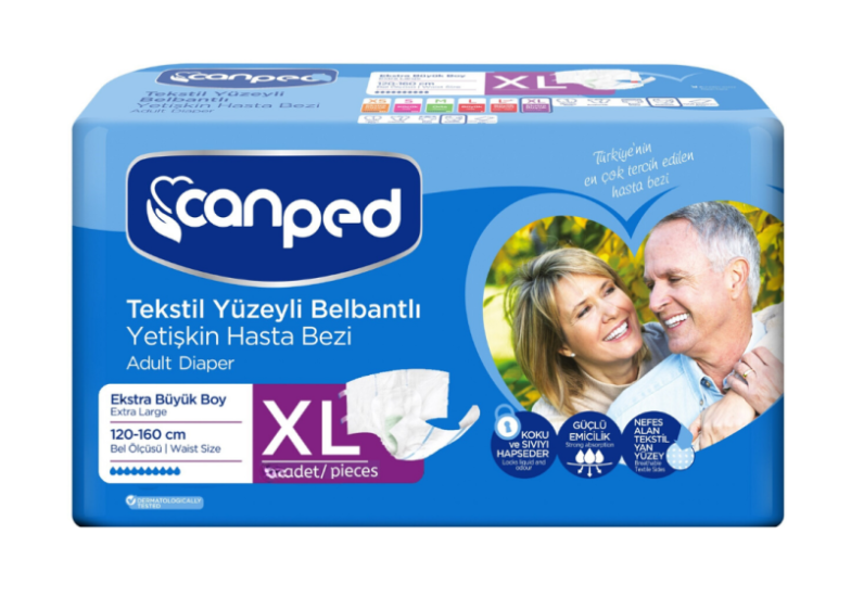 CANPED TEKSTİL YÜZEYLİ BELBANTLI YETİŞKİN HASTA BEZİ MAVİ EXTRA BÜYÜK 23’LÜ