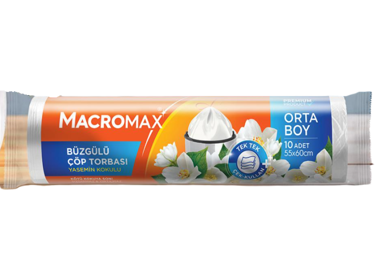 MACRO MAX BÜZGÜLÜ ÇÖP POŞETİ YASEMİN KOKULU ORTA BOY 10 ADET 55*60 CM