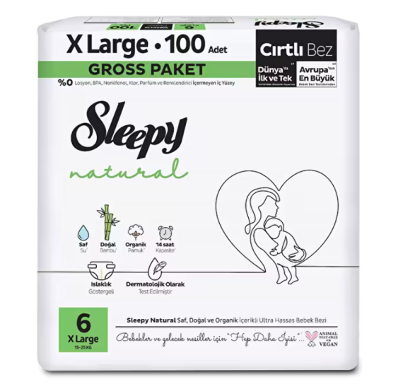 SLEEPY NATURAL GROSS PAK. NO:6 EXTRA LARGE 15-27 KG 100’LÜ